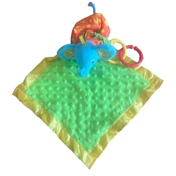 EARLY YEARS ELEPHANT Minky Dot Satin Rattle SECURITY BLANKET LOVEY crinkle hang - Picture 1 of 6